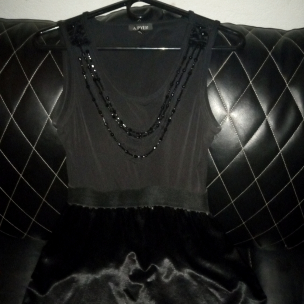 A. Byer Black Beaded Neckline Dress